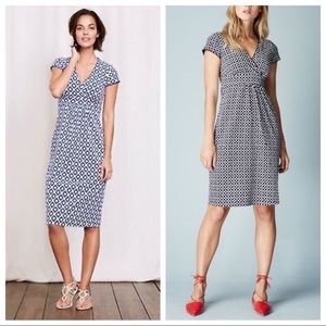Boden  Geometric Printed Navy Mosaic Jersey Dress Blue White 14 L style WH980